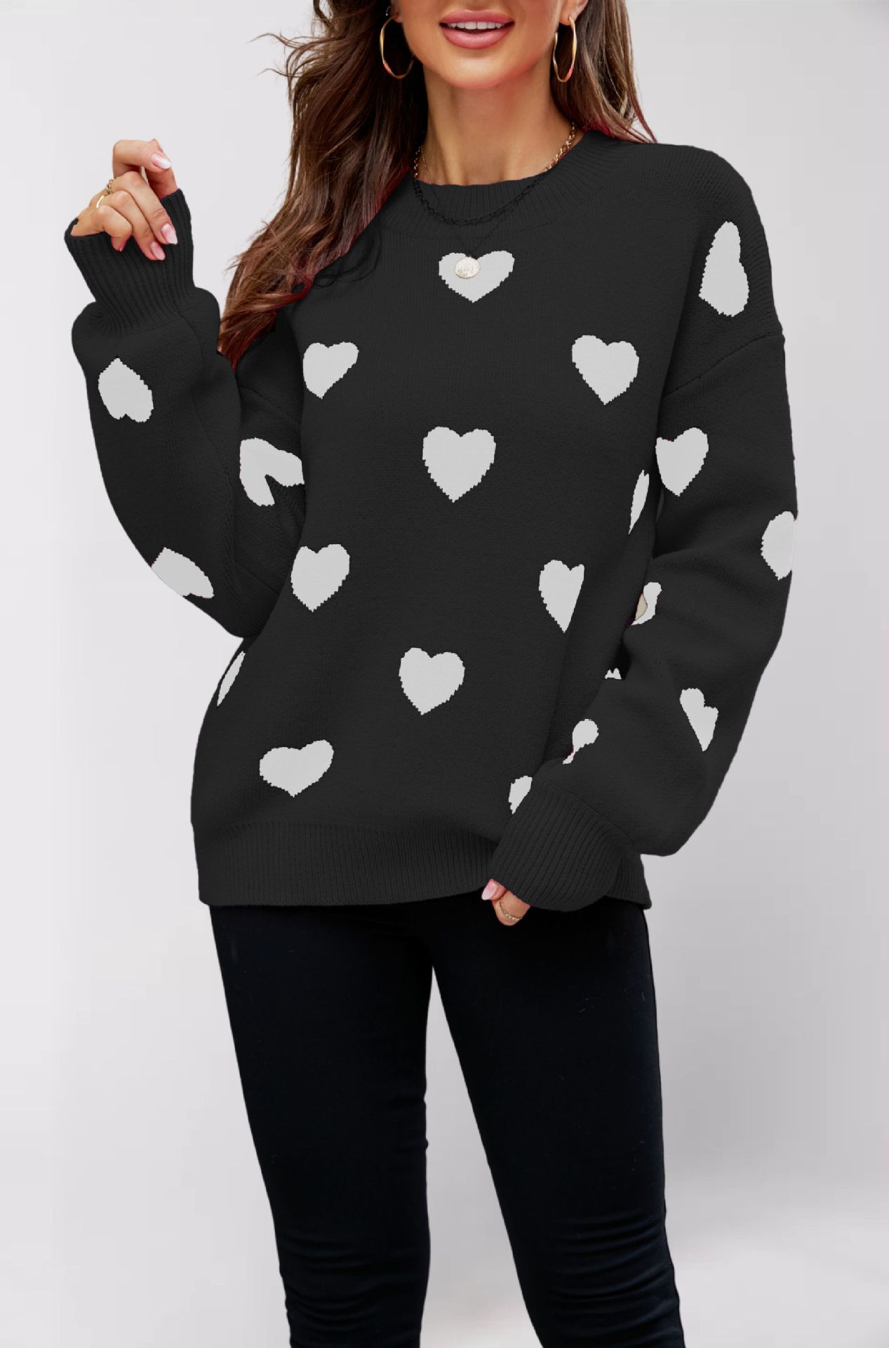 Suéter de Punto para Mujer, Diseño de Corazón para el Día de San Valentín, Estilo Europeo y Americano, Invierno 2025, Talla Grande, Holgado, Transfronterizo