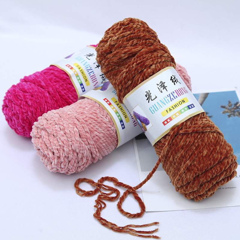 3 strands of glossy velvet thread thick chenille gold velvet scarf crocheted shoes yarn 4 two chenille thread wholesale