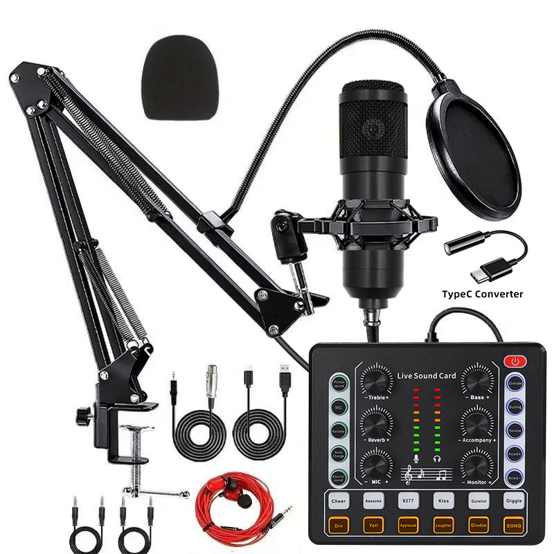 bm800 negro + M8 + conjunto de conversión tipoc + auriculares