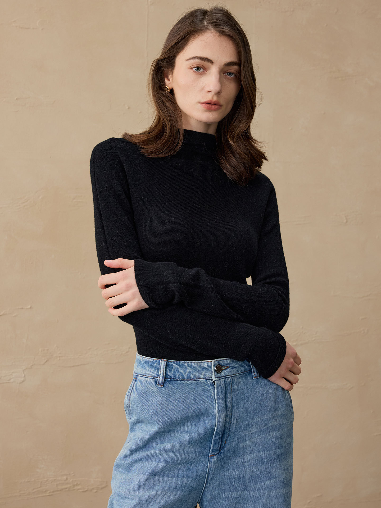 2025 Autumn/Winter Cashmere Base Layer Wool Knit Half-Turtleneck Pullover Sweater for Women, Slim-Fit Inner Sweater for Women