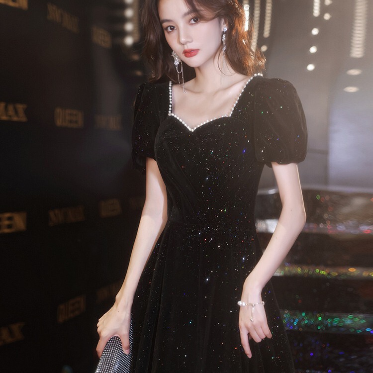 Black Evening Dress for Women, Elegant and Socialite-Style, 2026 New Autumn French-Style Textured Evening Gown for Annual Parties and Art Exams Black Evening Dress for Women, Elegant and Socialite-Style, 2026 New Autumn French-Style Textured Evening Gown for Annual Parties and Art Exams