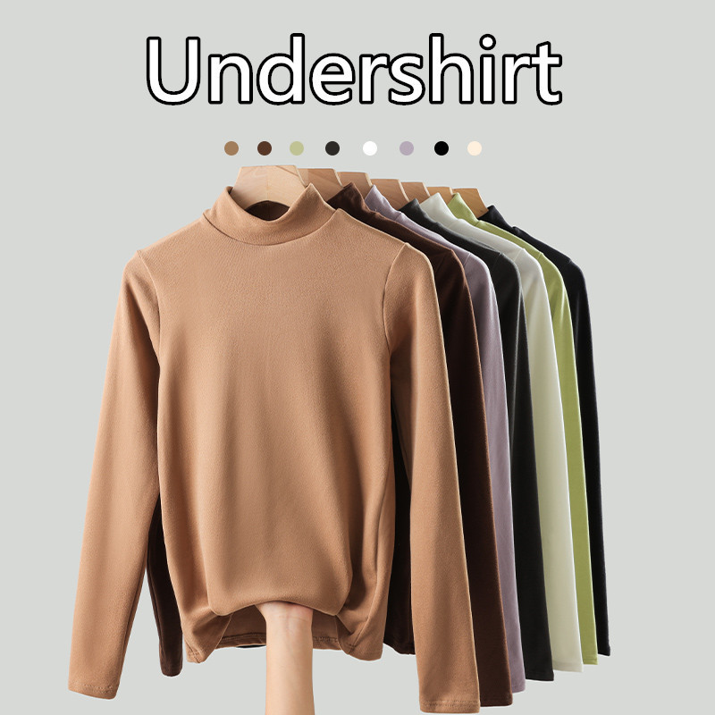 Wholesale solid color velvet half turtleneck bottoming shirt Women's inner wear autumn and winter fleece-lined long sleeve top tight T-shirt cross-border Wholesale solid color velvet half turtleneck bottoming shirt Women's inner wear autumn and winter fleece-lined long sleeve top tight T-shirt cross-border