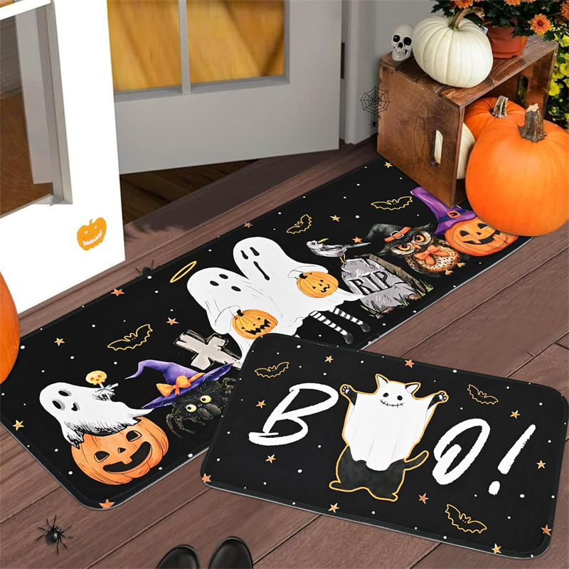 アメリカン漫画ハロウィンクリスタルベルベットフロアマットキッチンカバー吸水性と吸油性フットマット玄関ノンスリップお手入れが簡単なドアマット|undefined