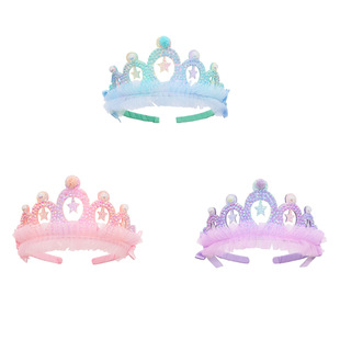 2024 Children's Crown Headband Princess Mesh Hair Stamp Girl's Birthday Headband Little Girl Aisha Styling Headwear
