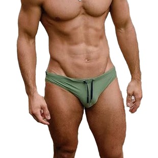 2025 New Men's Triangle Solid Color Lace-up Drawstring Sexy Swimming Sports Beach Pants Tight Swimming Trunks