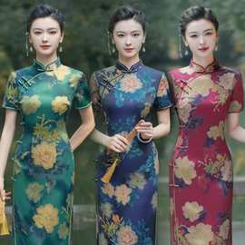 旗袍2024年新款夏季短袖老上海风改良复古大码日常气质妈妈旗袍裙