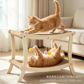 跨境木质双层猫抓板耐磨猫窝一体耐抓猫咪磨爪四季通用室内宠物床