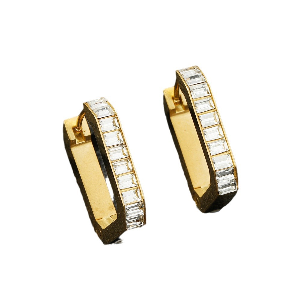 Transfronterizo estilo europeo y americano geométrico rectangular de diamantes incrustados ZIRCON hebilla de oreja de moda para mujer pendientes de acero inoxidable joyería
