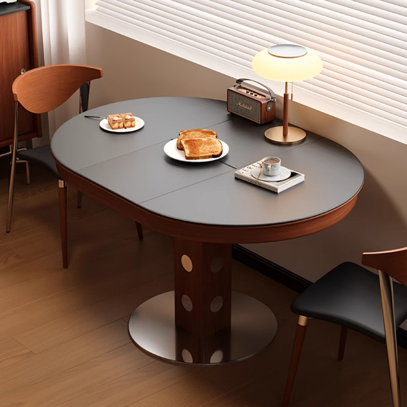 Bauhaus negro nuevo estilo retrógrado francés tabla de comedor retráctil de madera maciza elíptica plegable mesa redonda pequeña mesa doméstica