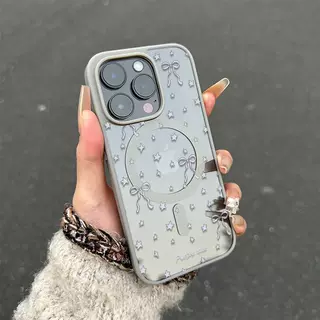 蝴蝶结星星适用于苹果12PROMAX手机壳iPhone16简约15硬壳14磁吸13