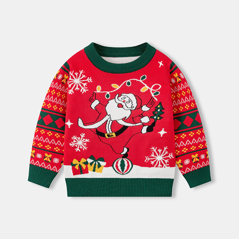 Fábrica de fuentes nuevos niños europeos y estadounidenses suéter de Papá Noel niños y niñas dibujos animados Jacquard top top jersey