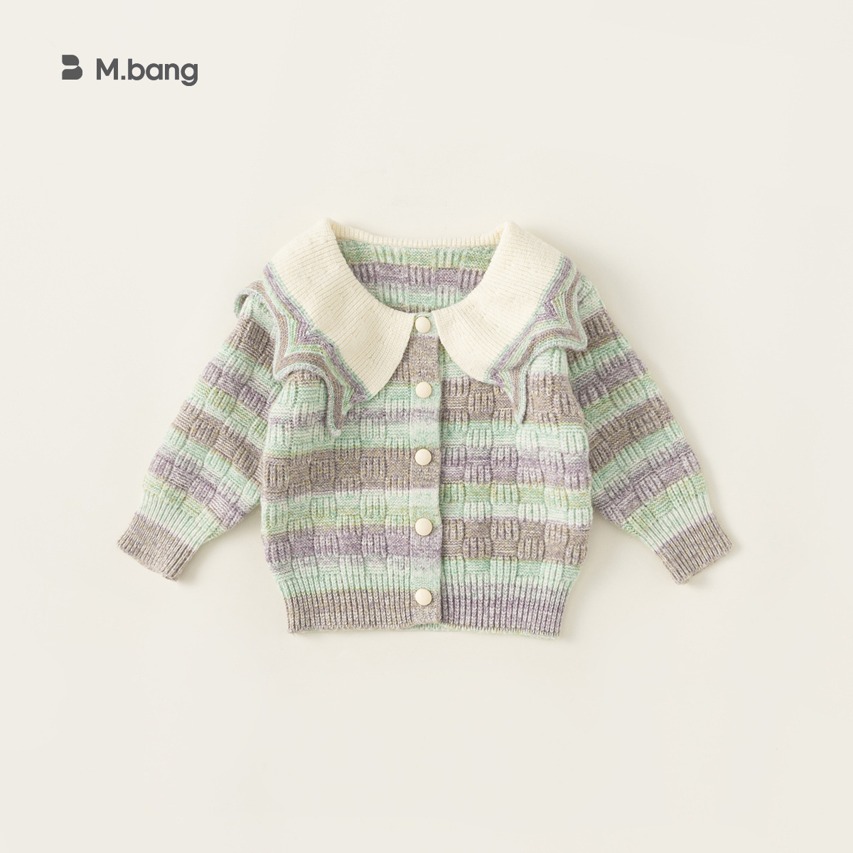 2026 primavera y otoño ropa infantil gran solapa suéter de niñas camisa de punto de color graduado suéter de mujer abrigo