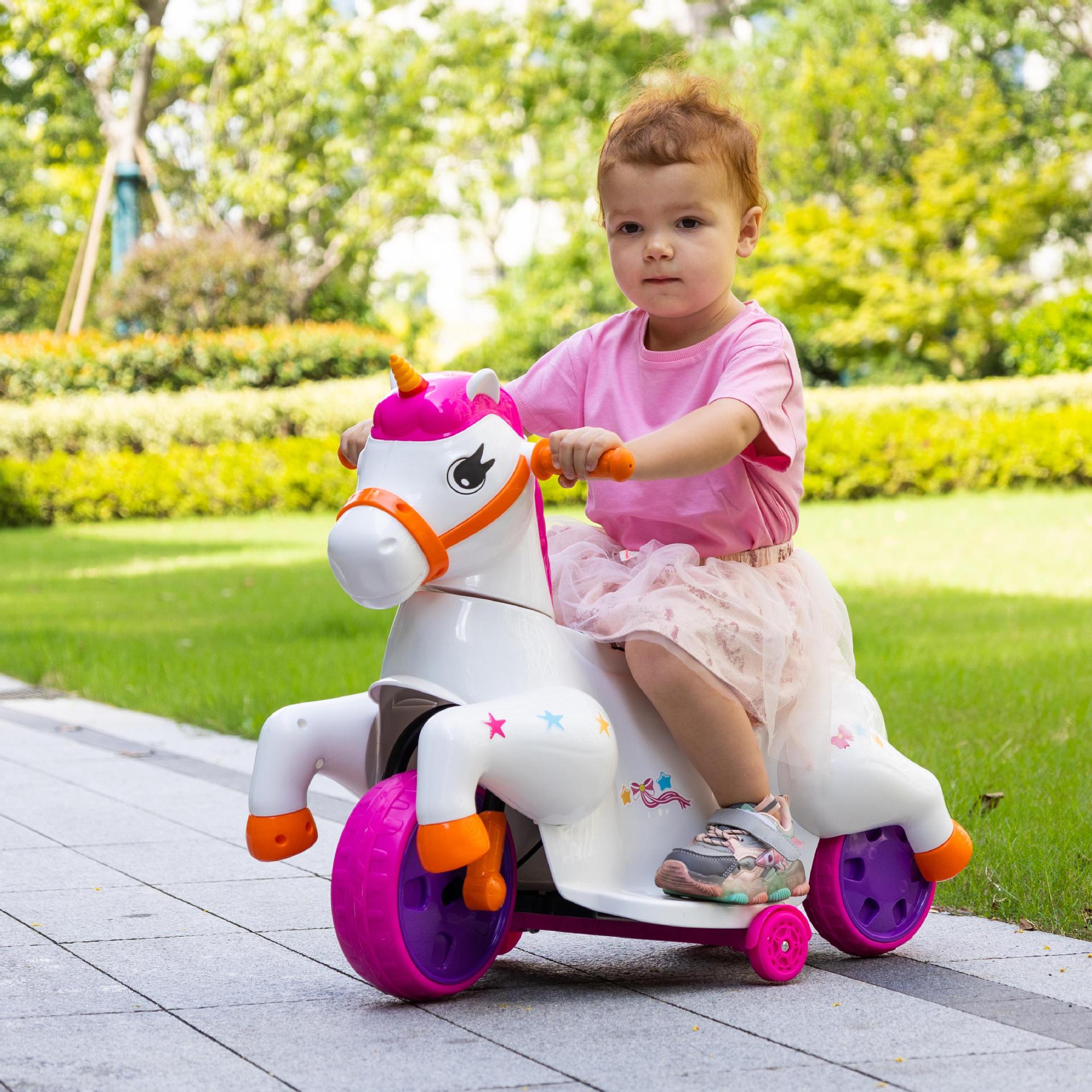 Haier Fort Toys Coche de juguete eléctrico para niños Engrosamiento Carga Niños y niñas Bebés Unicornio Educación temprana Música Puzzle