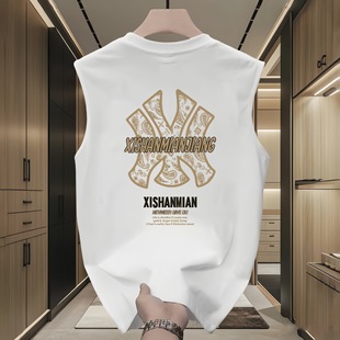 American Style Trendy Brand Heavy Trendy Sleeveless Vest Men's Summer New Loose Crewneck Creative Printed Korean Top