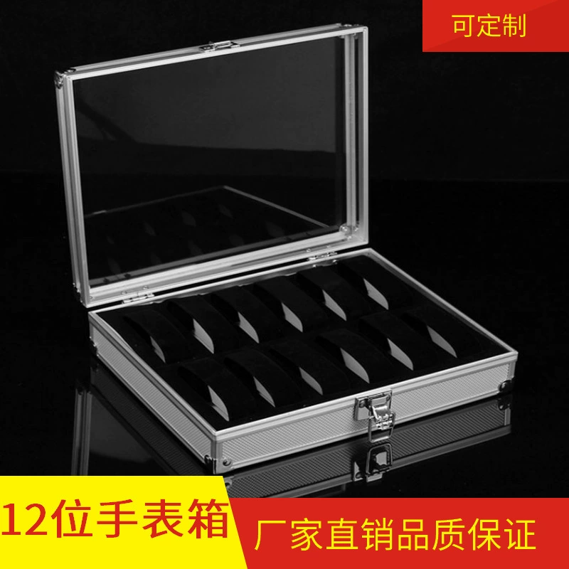 Оптовая продажа от производителя: в наличии, 12-слотовый футляр для часов из алюминиевого сплава, акриловый органайзер для хранения, кейс для часов для уличных торговцев, алюминиевый органайзер для хранения.