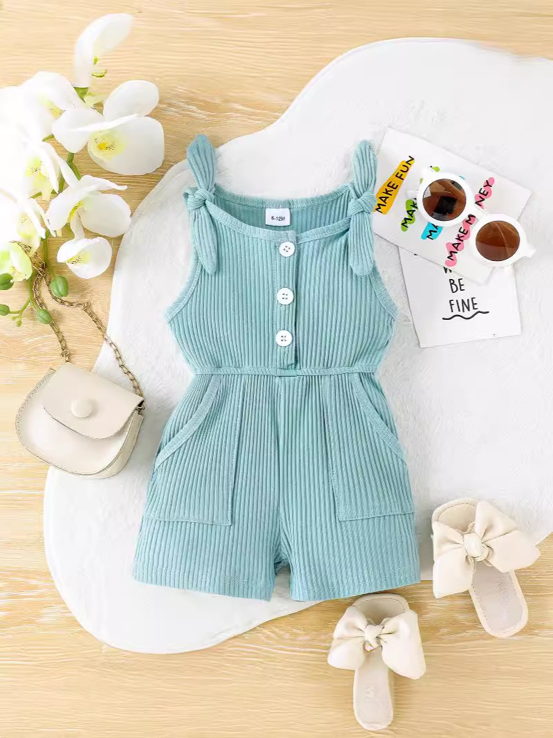 2026 comercio exterior ropa infantil de verano niñas arco de arco para niños monjes de mujer tesoro mono mono mono mono casuales moda image 3