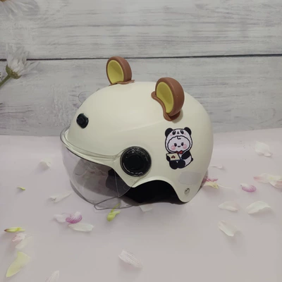Electric Vehicle Motorcycle Kidsren's Helmet — Motosiklet kaskı (dəbilqə) - off-white-no-11-summer-short-lens-brown-bear-ears-1-5-years-old-3c