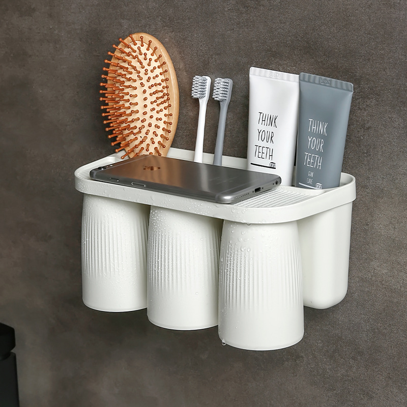 [Titular de cepillo de dientes] Japonés de alto grado cepillo de dientes rack ponche libre enjuague bucal magnético Copa rack montado en la pared rack