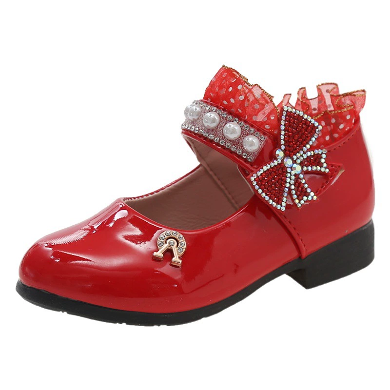 Обувь принцессы для девочек Жемчужные одиночные туфли 2025 новые детские кружевные туфли