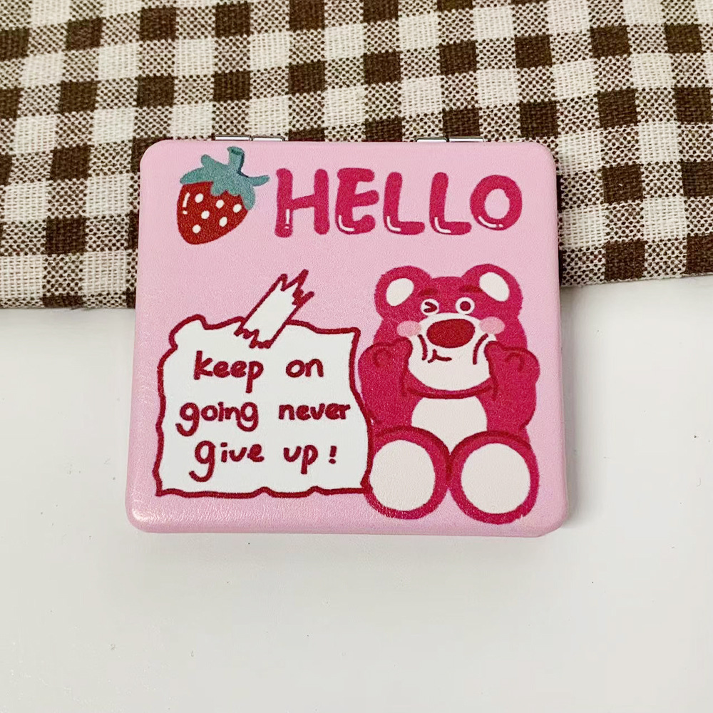 Nuevo perro Pacha osos de fresa doble cara plegable espejo de maquillaje tienda en línea tienda de espejo pequeño fábrica al por mayor