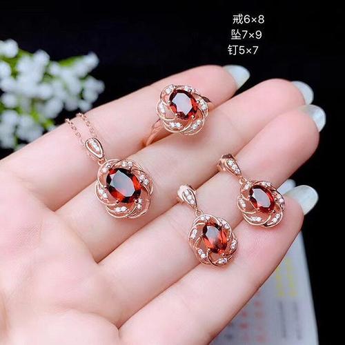 Imitation natural garnet women's stone jewelry set simple and fashionable women's style high-end ring pendant earrings