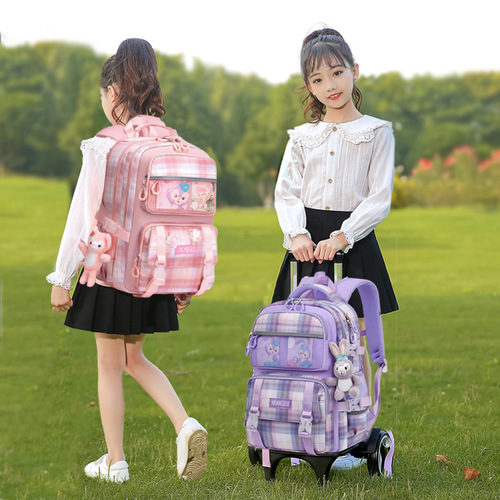 Stardust Pull-along School Bag for Girls, Suitable for 2nd to 6th Graders, Large Capacity Children's Pull-along Suitcase, Dual-purpose with Large Wheels
