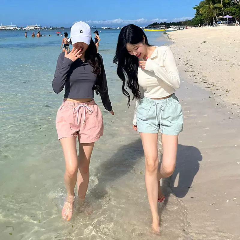 Женский раздельный купальник в корейском стиле для студентов, тонкие шорты с длинными рукавами для похудения, купальник Huludao