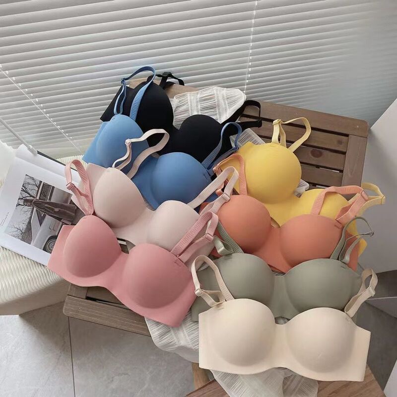 Simple Japanese Style Solid Color Gap One-Piece Underwear Small Chest Push-up Comfortable Breathable Non-Rimless Bra Simple Japanese Style Solid Color Gap One-Piece Underwear Small Chest Push-up Comfortable Breathable Non-Rimless Bra