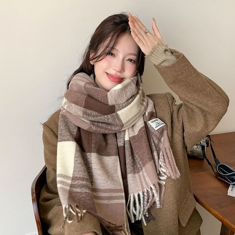 2026 Autumn and Winter New Imitation Cashmere Scarf for Women, Warm and Thick, Outerwear Shawl, Student Plaid Simple Neck Scarf Wholesale