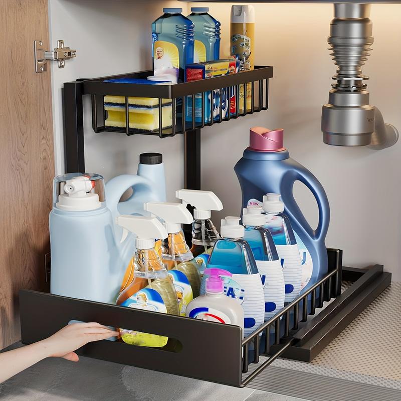 Multi-Functional Sliding Storage Double-Layer Pull-Out Shelf for Kitchen and Bathroom, Spice Rack, Under-Sink Storage Rack