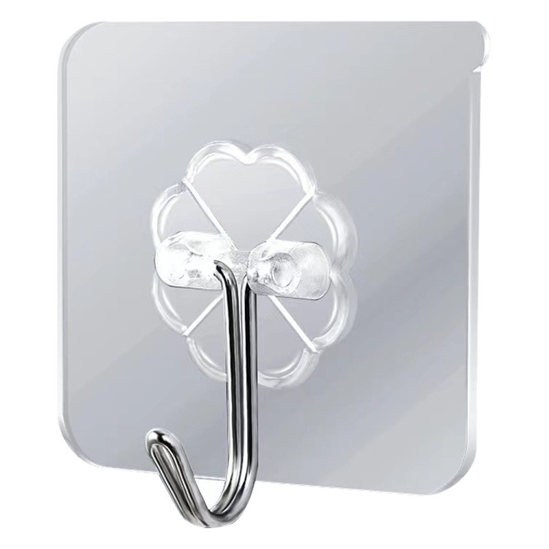 Strong Adhesive Waterproof No-Drill Adhesive Kitchen and Bathroom Storage Rack with Acrylic Traceless Hooks, Modern and Simple Design