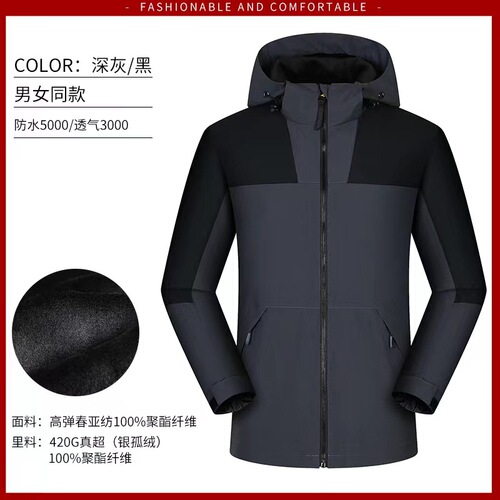 Customized Autumn/Winter Outdoor Unisex Color-Block Windproof & Waterproof 3-in-1 Workwear with Logo Printing