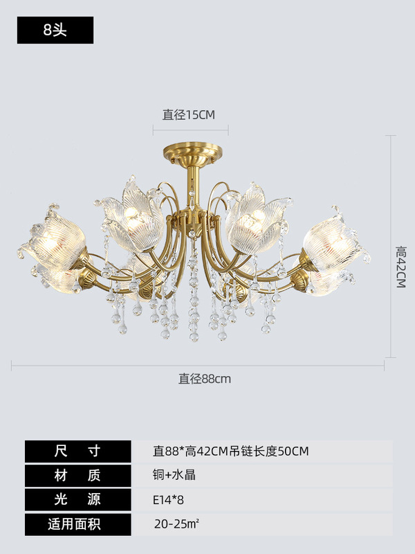 工場直販全銅リビングルームシャンデリアクリスタルランプフレンチライト高級ベッドルームランプアメリカンレトロ新中山ランプ|undefined