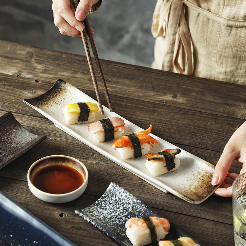 13 inch red flag long plate Japanese plate sashimi ceramic plate snack plate Western plate creative sushi long plate