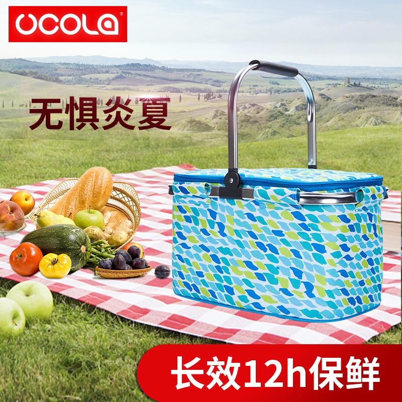 A5L野餐籃保溫袋冷藏袋手提鋁箔加厚大容量外賣戶外露營摺疊包