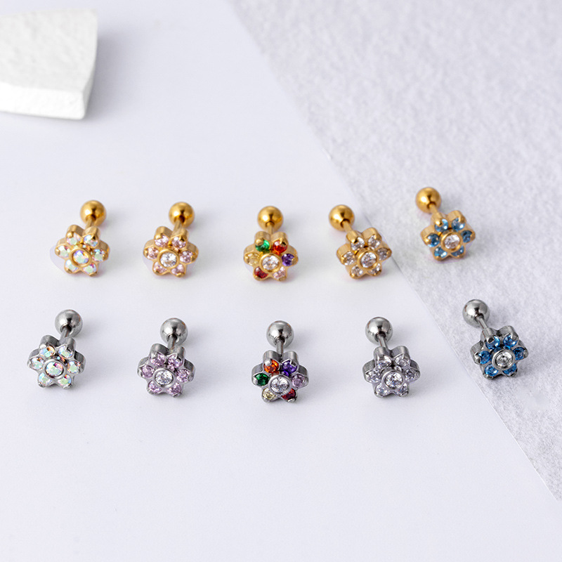 Fashion Flower Stainless Steel Plating Inlay Zircon Ear Studs 1 Piece