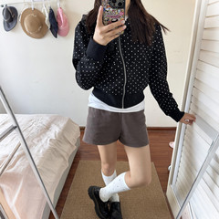 黑色短款正肩薄外套女秋季miu系波点卫衣巨好看早秋上衣韩系穿搭