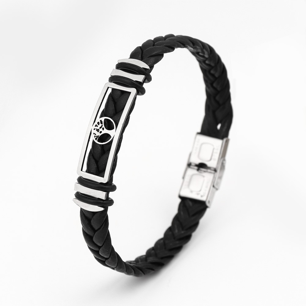 20g Weight Bangle Classification Leather Chain Material 1 Piece Quantity Holiday, Daily Occasion 304 Stainless Steel, Pu Leather Material Solid Color Pattern All Seasons Season Men's Gender Plating Design Retro, Punk Style Retro Punk Solid Color 304 Stainless Steel Pu Leather Plating Men's Bangle Men Cord & Leather Bracelets 11
