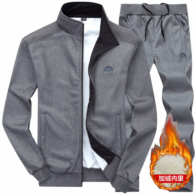 Winter fashion trend: fleece-lined, thickened, warm, solid color sports suit two-piece set for men, casual and versatile jacket Winter fashion trend: fleece-lined, thickened, warm, solid color sports suit two-piece set for men, casual and versatile jacket
