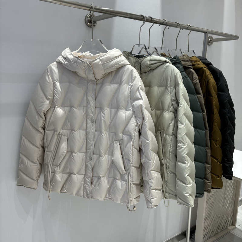 Pocket Rope White Duck Down Jacket Women's 2024 New Slim Medium Thick Lightweight Adhesive Hooded Warm Jacket