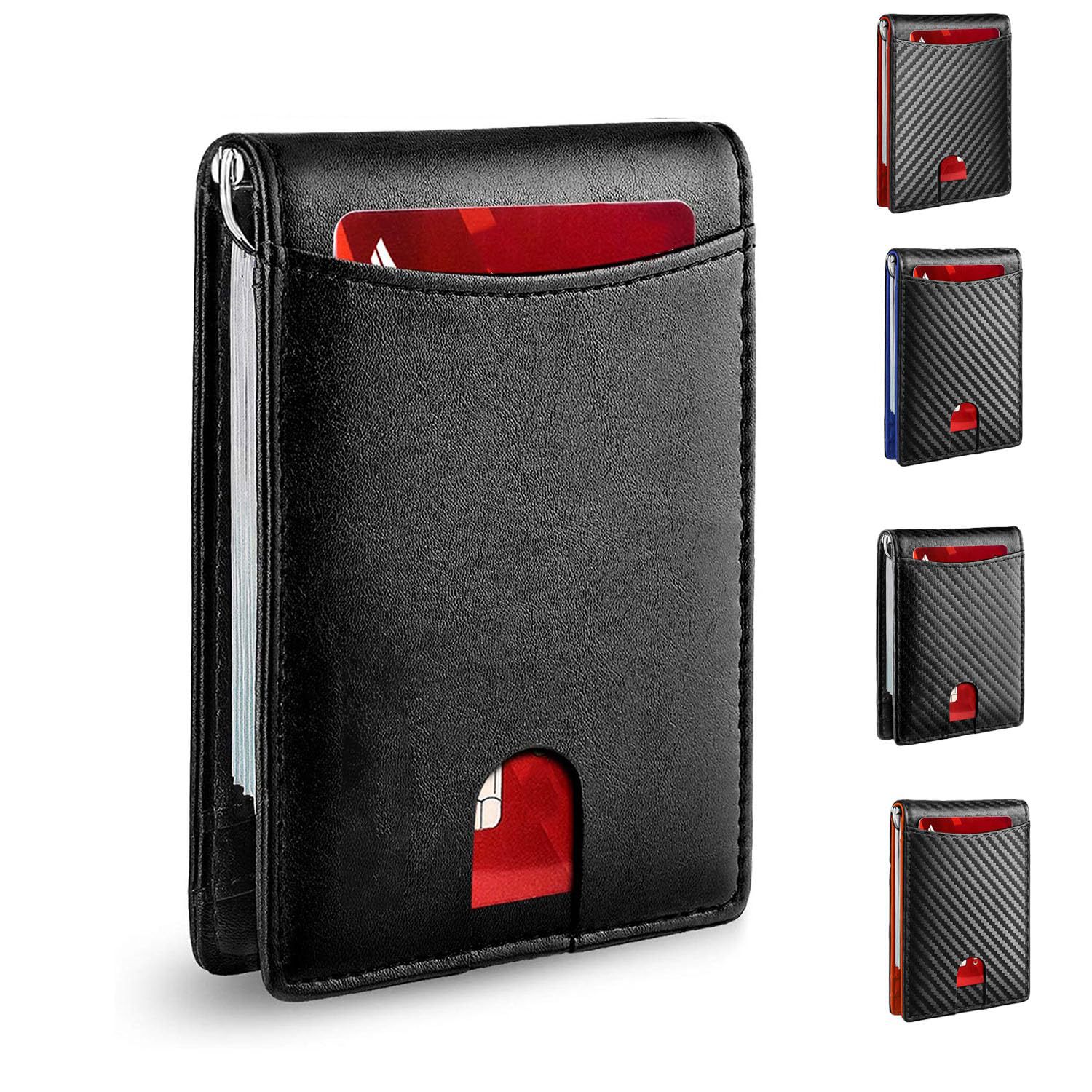 Amazon fibra de carbono ultra movimiento bolsa de tarjetas antirrobo cepillo de dólar ultra delgado multi-clip doble cartera de negocios para hombres