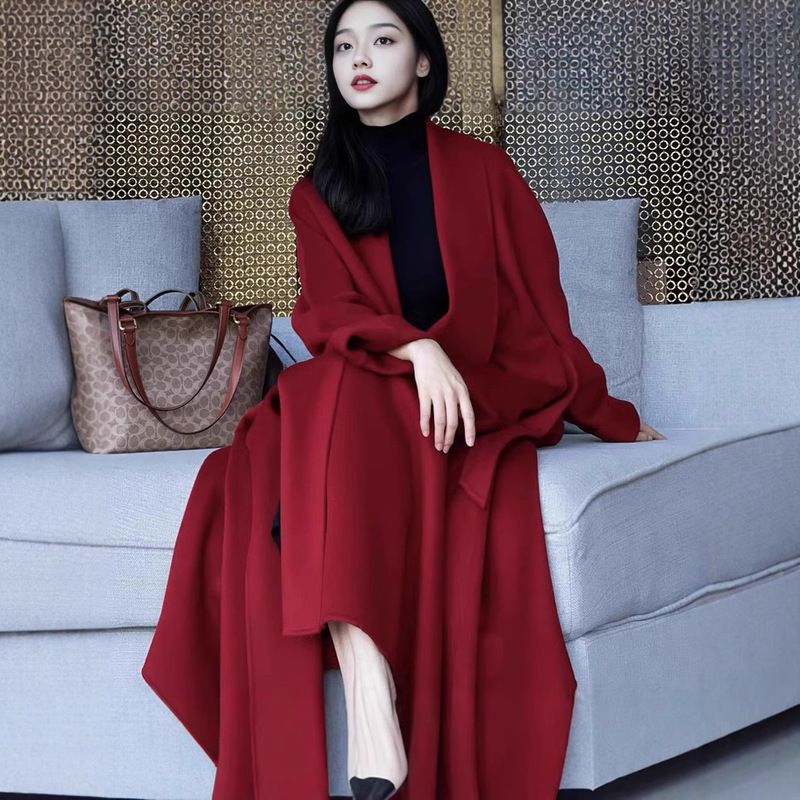 New Autumn and Winter Products! Material: 4m! Paper-Thin Lazy Cashmere Oversized Skirt Hem Double-Sided Cashmere Coat Long New Autumn and Winter Products! Material: 4m! Paper-Thin Lazy Cashmere Oversized Skirt Hem Double-Sided Cashmere Coat Long