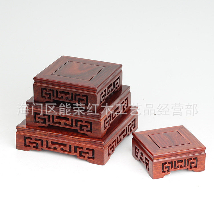 红木雕正方花瓶底座黑檀木质花盆摆件实木佛像奇石底座木托