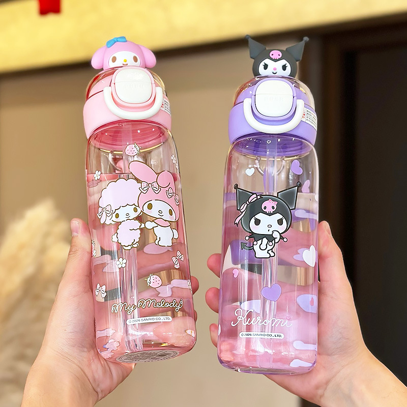 Sanrio 2026 nuevo lindo niño doble bebida taza de paja de alto valor facial para niñas taza de plástico especial para la escuela