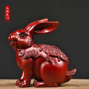 Huali wood carving rabbit ornaments solid wood home decorations animal wooden twelve zodiac mahogany carving crafts