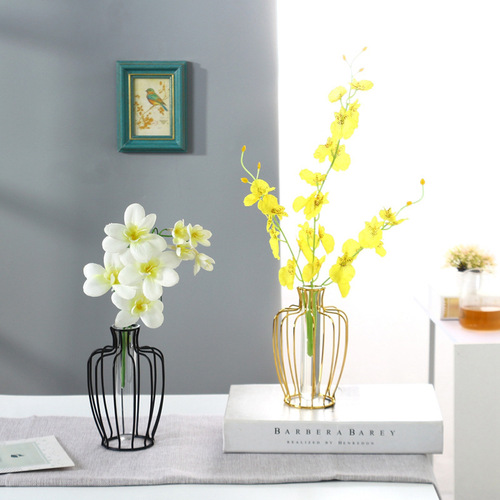 Creative metal electroplated metal glass hydroponic vase living room dining table iron vase decoration home flower vase