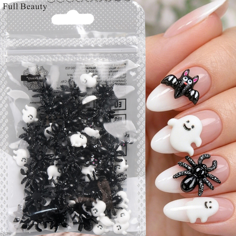 FULL BEAUTY cross-border new Halloween nail art accessories, a mixed assortment of cute spider and ghost nail decorations FULL BEAUTY cross-border new Halloween nail art accessories, a mixed assortment of cute spider and ghost nail decorations