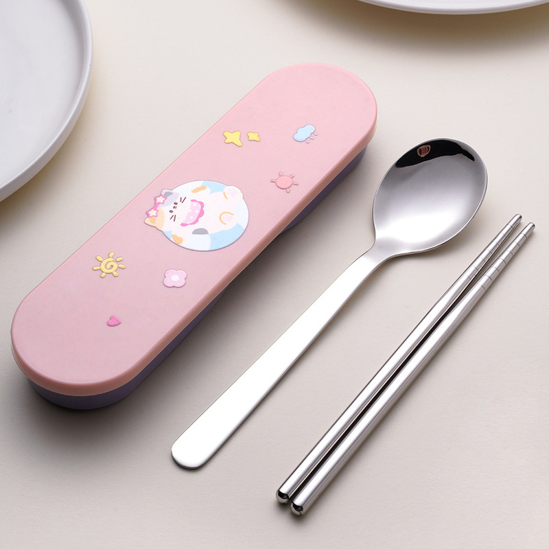 漫画ステンレススプーン箸セット学生用ご飯食器2点セットアウトドア旅行携帯セット|undefined