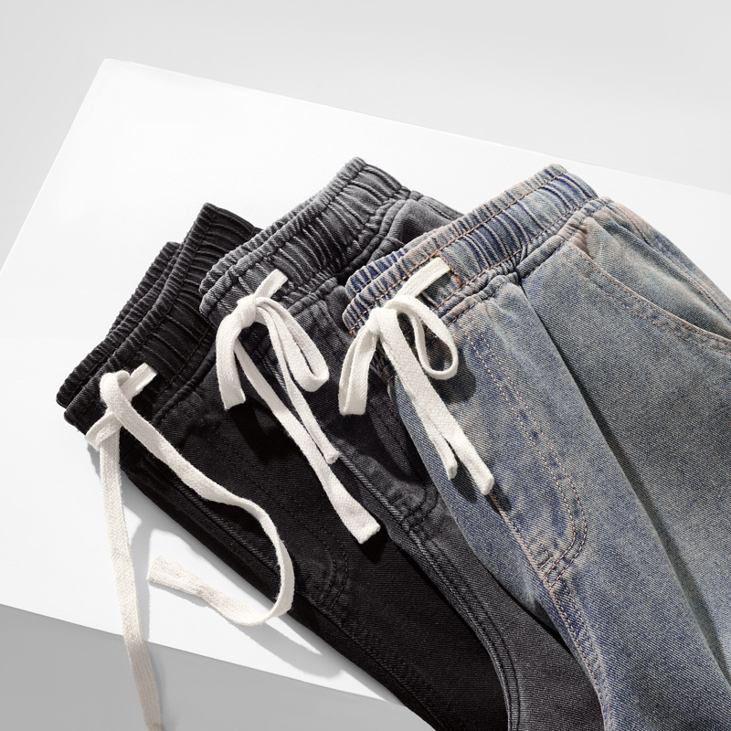 American High Street Retro Heavy Washed Men's Jeans 2025 New Casual Loose Charcoal Black Long Straight Pants