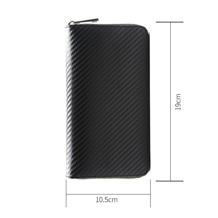 Cartera larga estilo japonés personalizada de Amazon, cartera de fibra de carbono multifuncional con cremallera, cartera de negocios tipo acordeón de cuero genuino